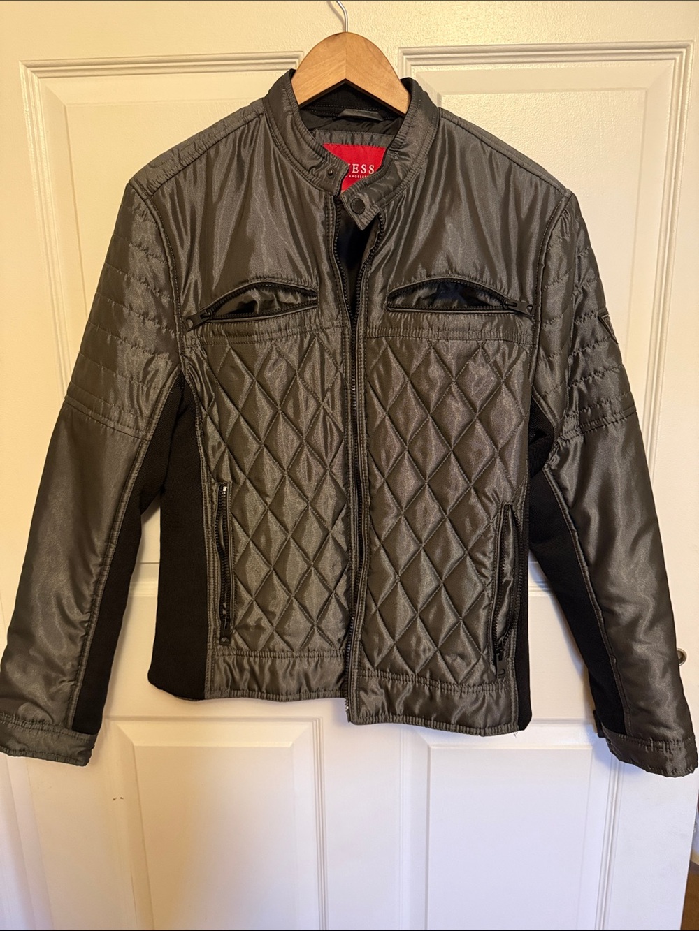 Guess Men's Quilted Grey Bomber Jacket